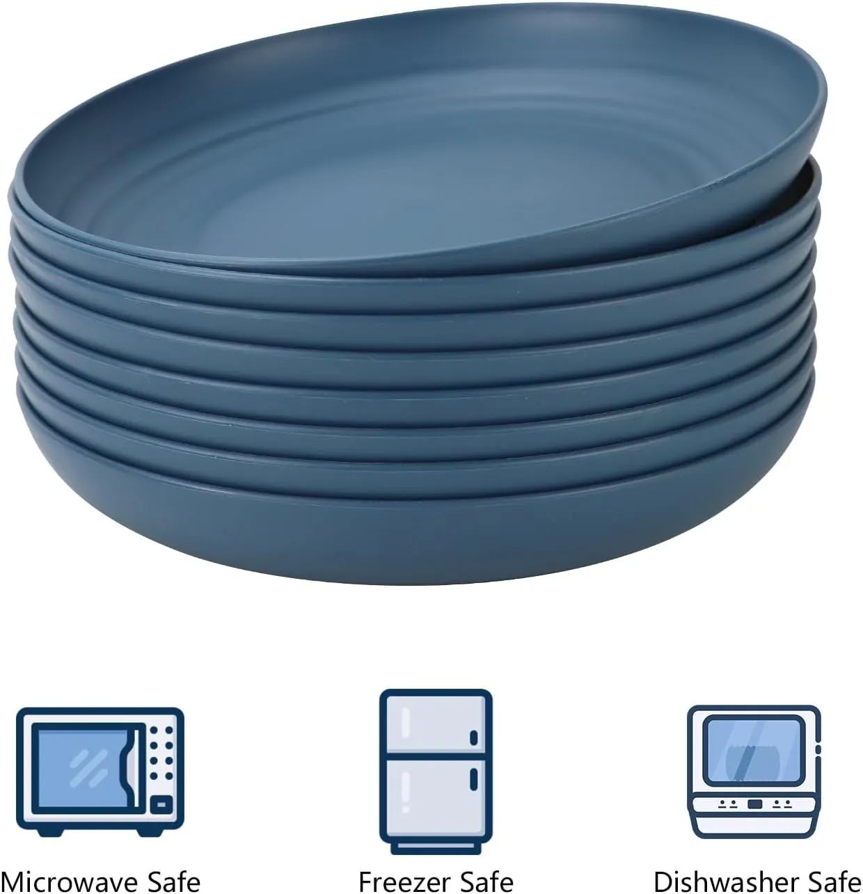 Homienly Wheat Straw Dinner Plates - Set of 8 Unbreakable Dishwasher and Microwave Safe Kids Plates (Blue) - 9 inch