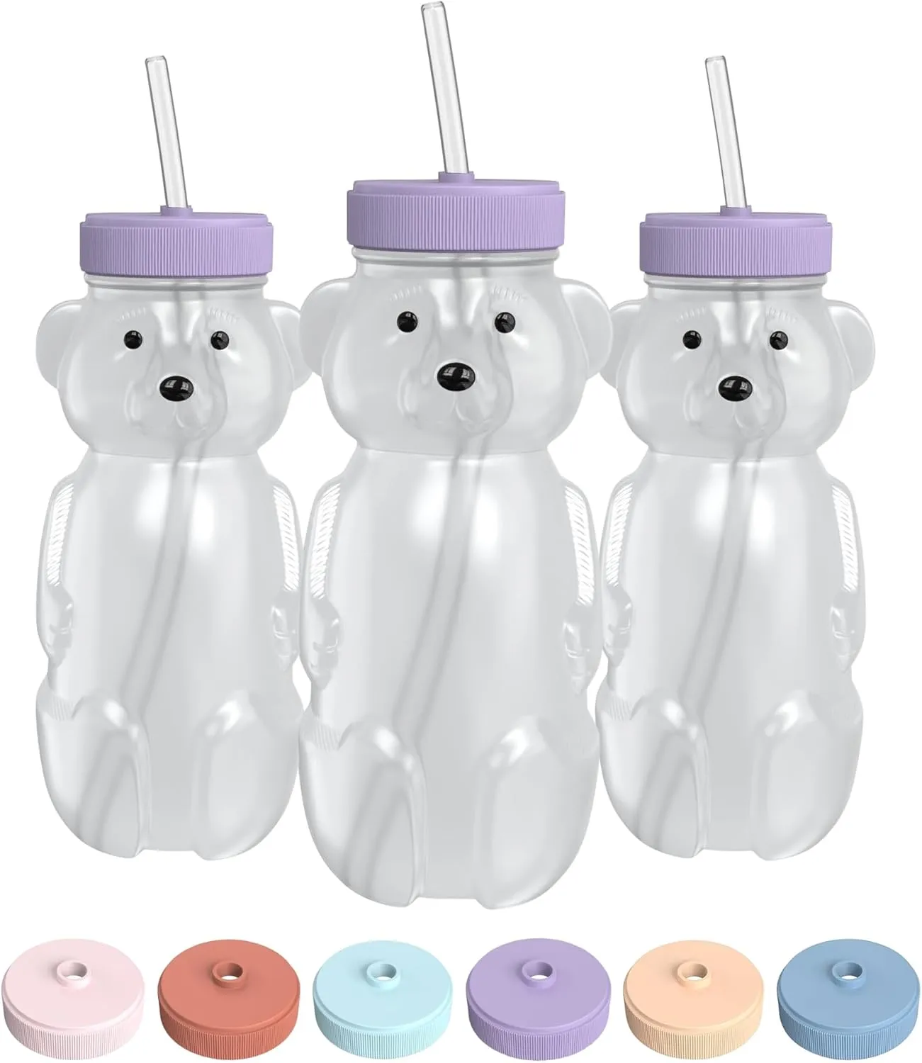 Honey Bear Straw Cup for Babies, 8-oz Honey Bear Cup with Lid, 3-Pack Therapy Learning Honeybear Straw, Baby Bottle Set, Unicorn PURPLE