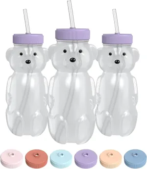 Honey Bear Straw Cup for Babies, 8-oz Honey Bear Cup with Lid, 3-Pack Therapy Learning Honeybear Straw, Baby Bottle Set, Unicorn PURPLE