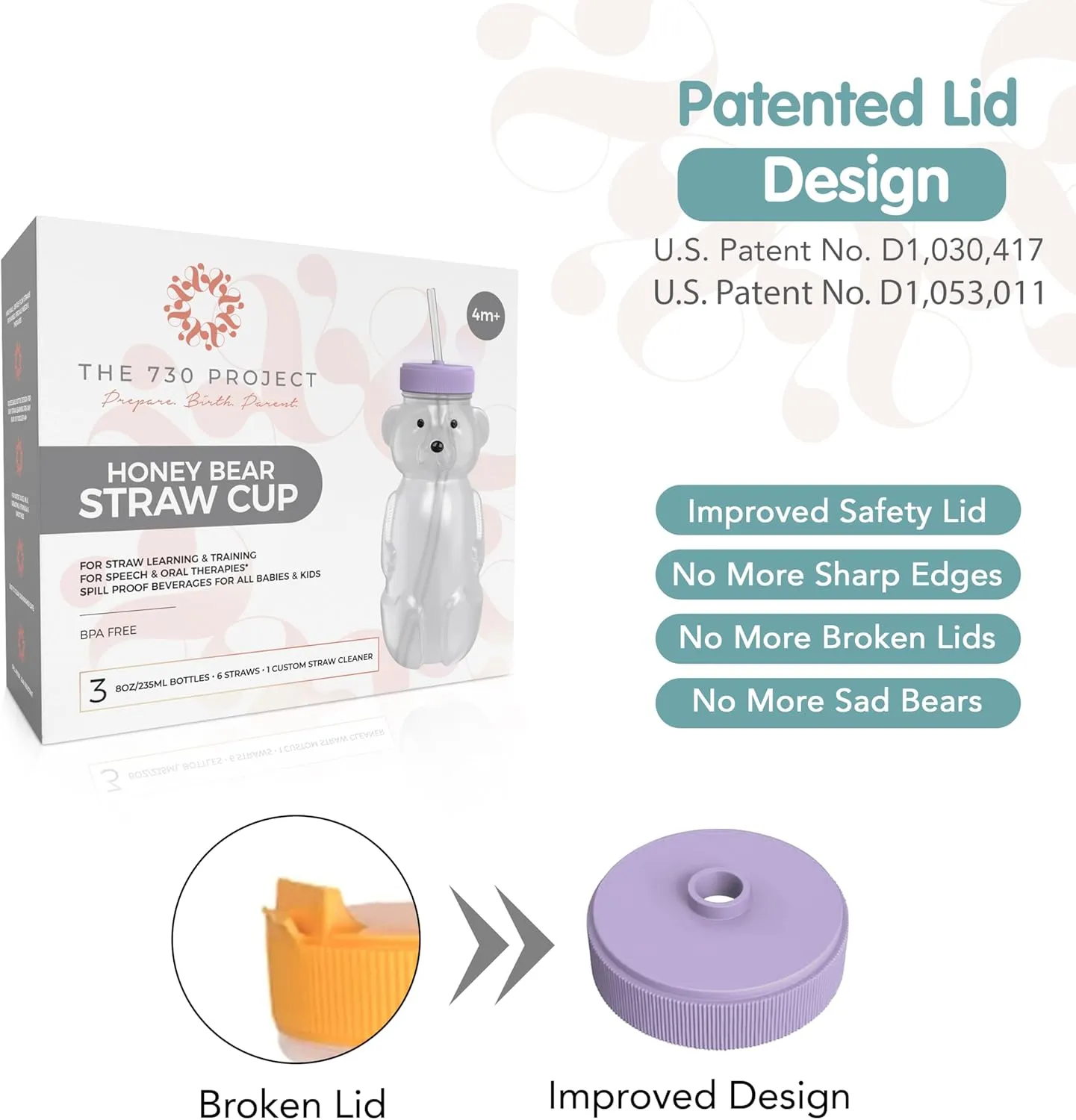 Honey Bear Straw Cup for Babies, 8-oz Honey Bear Cup with Lid, 3-Pack Therapy Learning Honeybear Straw, Baby Bottle Set, Unicorn PURPLE