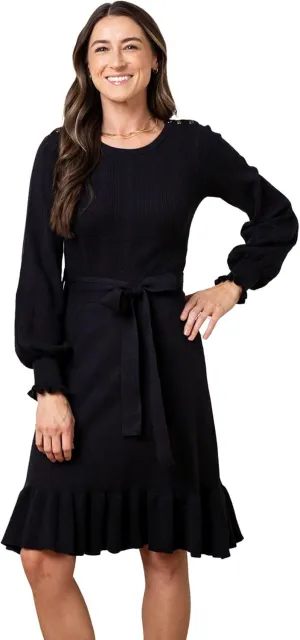 Hope & Henry Womens' Cable Sweater Dress with Elbow Patches