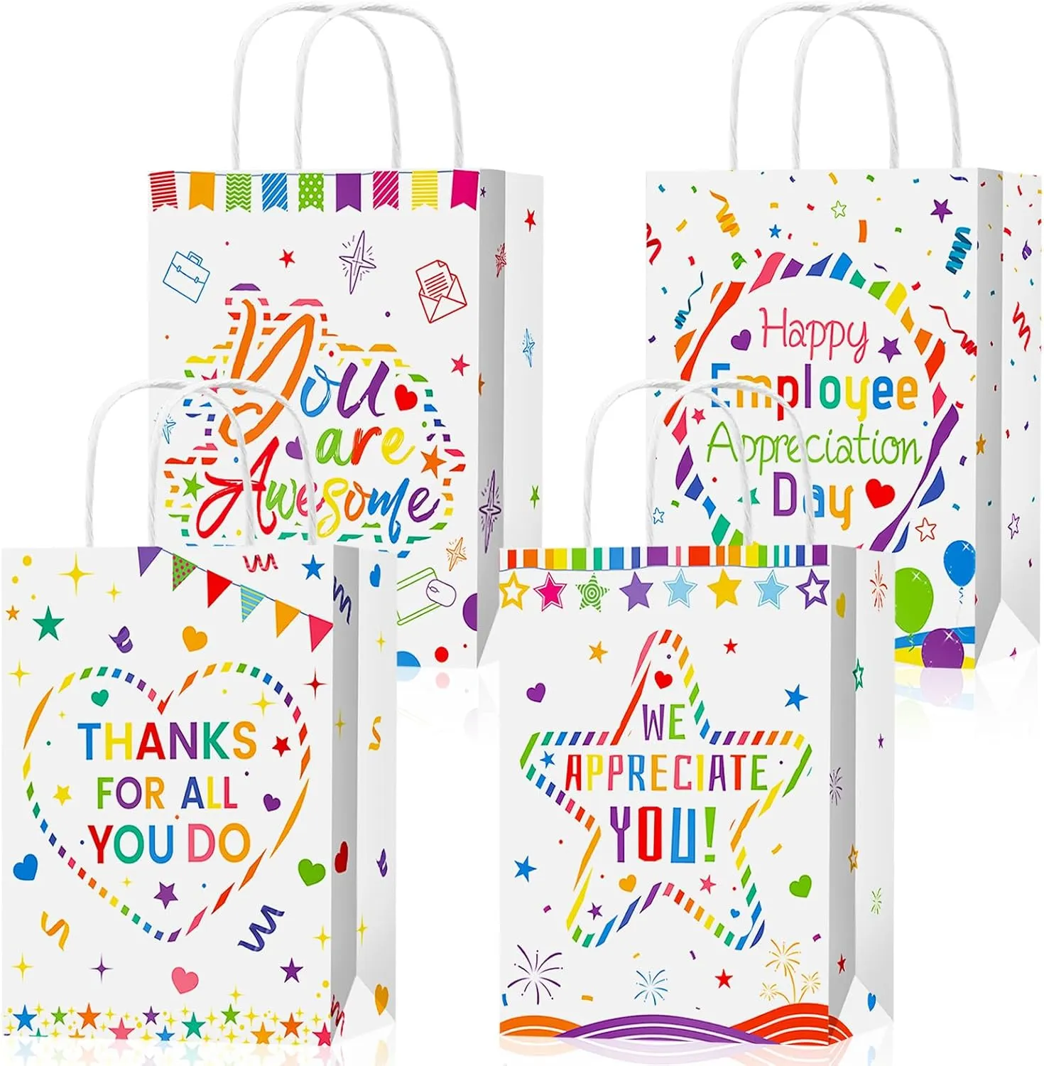 HOWAF 12pcs Employee Appreciation Day Gift Bags, Employee of the Month Paper Bags, We Appreciation You Party Favor Bags for Employee Coworker Colleague with Handles, Thank You Employee Treat Bag