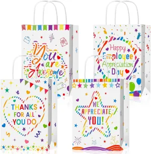 HOWAF 12pcs Employee Appreciation Day Gift Bags, Employee of the Month Paper Bags, We Appreciation You Party Favor Bags for Employee Coworker Colleague with Handles, Thank You Employee Treat Bag