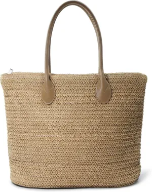 HOXIS Weekender Lightweight Synthetic Straw Shopper Tote Womens Shoulder Handbag