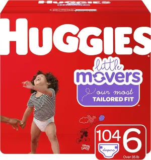HUGGIES Little Movers Diapers, Size 6, 104Count (Packaging May Vary)