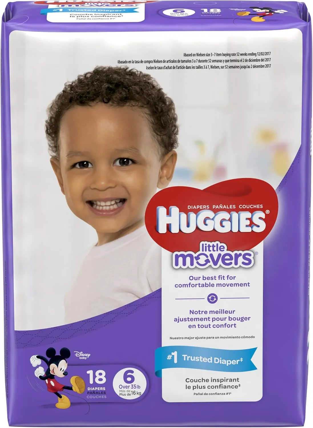 HUGGIES LITTLE MOVERS Diapers, Size 6 (35  lb.), 18 Ct., JUMBO PACK (Packaging May Vary), Baby Diapers for Active Babies