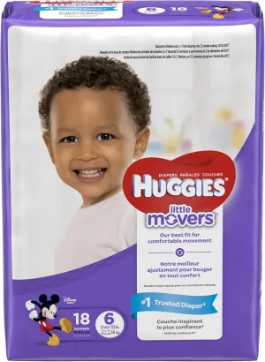 HUGGIES LITTLE MOVERS Diapers, Size 6 (35  lb.), 18 Ct., JUMBO PACK (Packaging May Vary), Baby Diapers for Active Babies