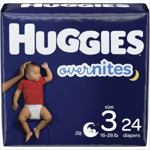 HUGGIES OverNites Diapers, Size 3 (16-28 lb.), 24 ct, Overnight Diapers, Jumbo Pack (Packaging May Vary)
