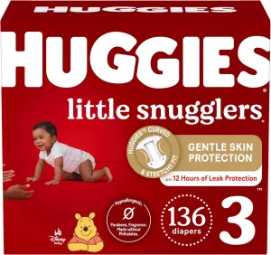Huggies Size 3 Diapers, Little Snugglers Baby Diapers, Size 3 (16-28 lbs), 136 Count