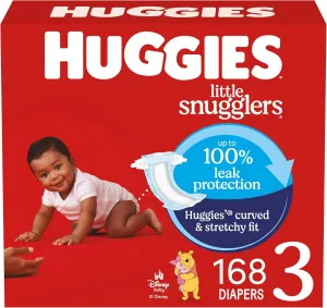 Huggies Size 3 Diapers, Little Snugglers Baby Diapers, Size 3 (16-28 lbs), 168 Count (6 Packs of 28), Packaging May Vary