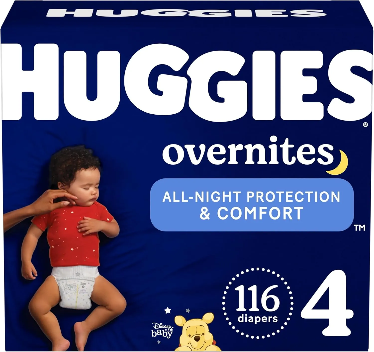Huggies Size 4 Overnites Baby Diapers: Overnight Diapers, Size 4 (22-37 lbs), 116 Ct (2 Packs of 58), Packaging May Vary