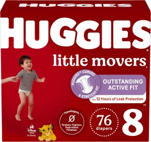 Huggies Size 8 Diapers, Little Movers Baby Diapers, Size 8 (46  lbs), 76 Count, Packaging May Vary