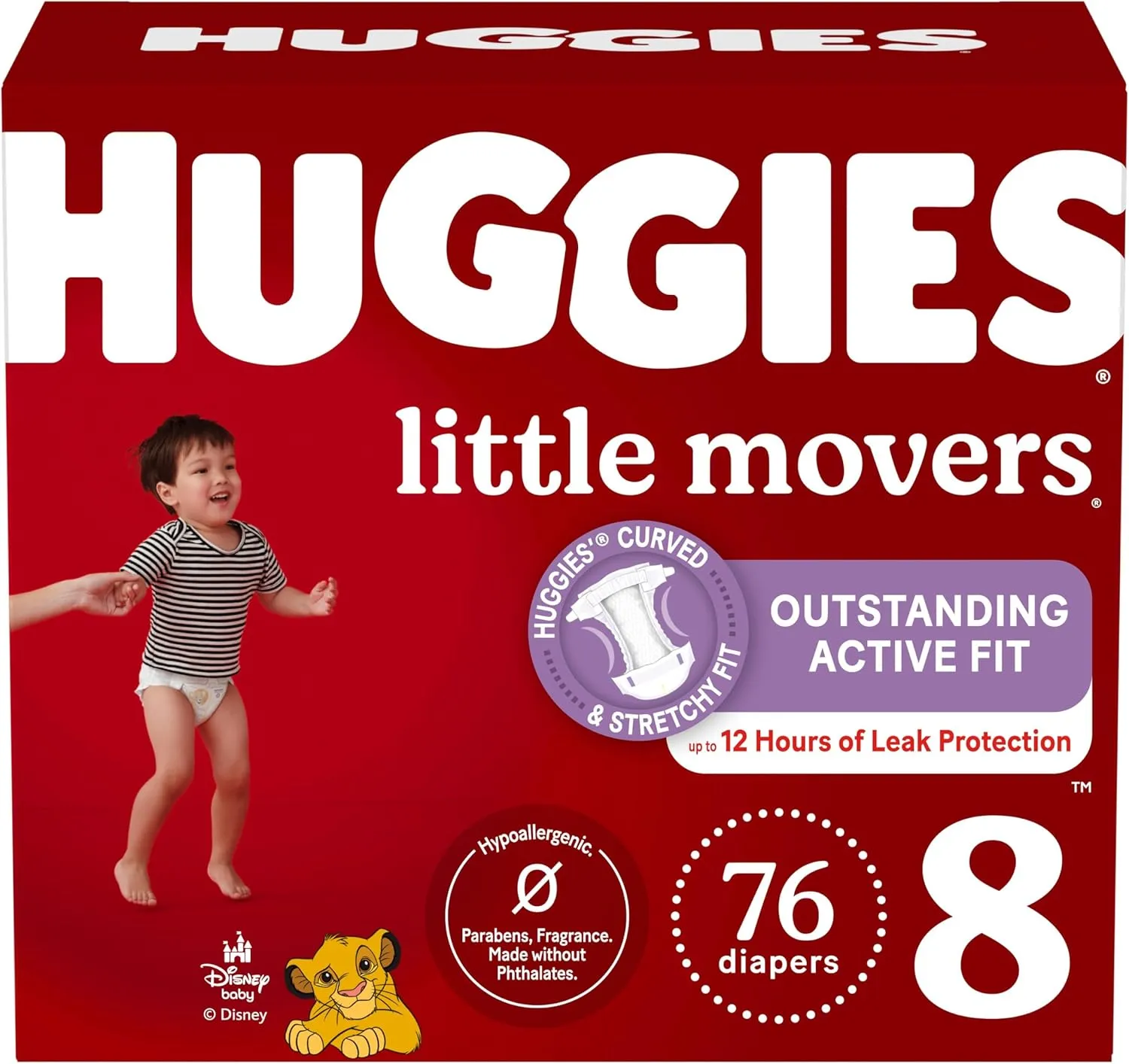Huggies Size 8 Diapers, Little Movers Baby Diapers, Size 8 (46  lbs), 76 Count, Packaging May Vary