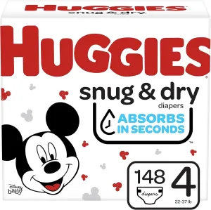 Huggies Snug & Dry Baby Diapers, Size 4, 148 Ct