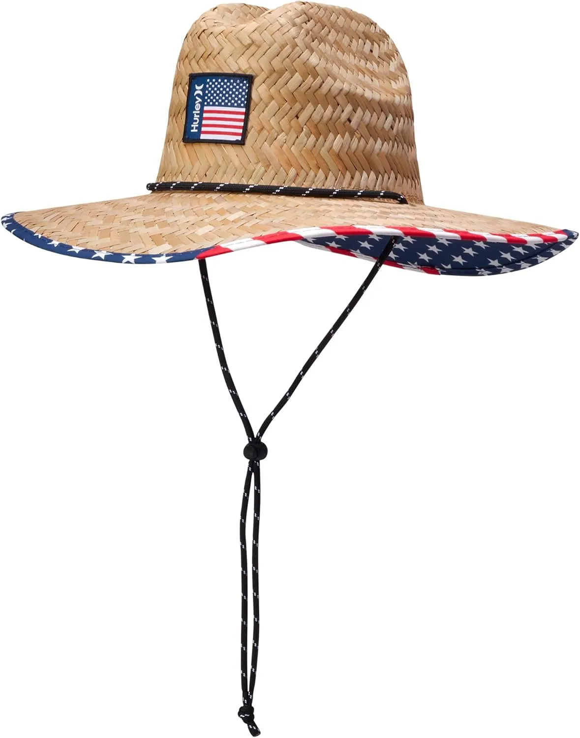 Hurley Men's Straw Hat - Wide Brim Channel Island Lifeguard Hat - Stylish Sun Hats for Men with Chin Strap