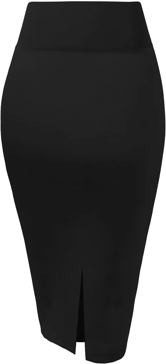 Hybrid & Company Women's Premium Nylon Ponte Stretch High Waist Pencil Suit Skirt Below Knee