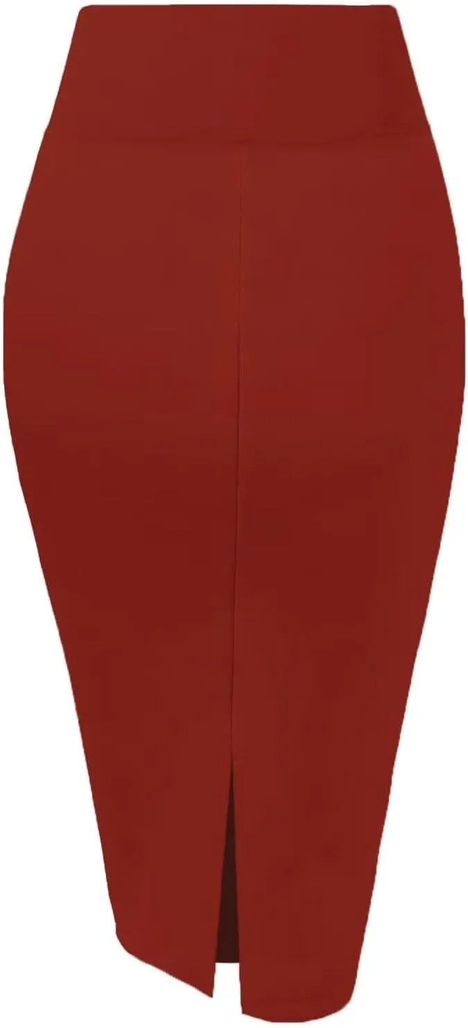 Hybrid & Company Women's Premium Nylon Ponte Stretch High Waist Pencil Suit Skirt Below Knee