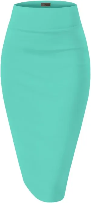 Hybrid & Company Women's Premium Nylon Ponte Stretch High Waist Pencil Suit Skirt Below Knee