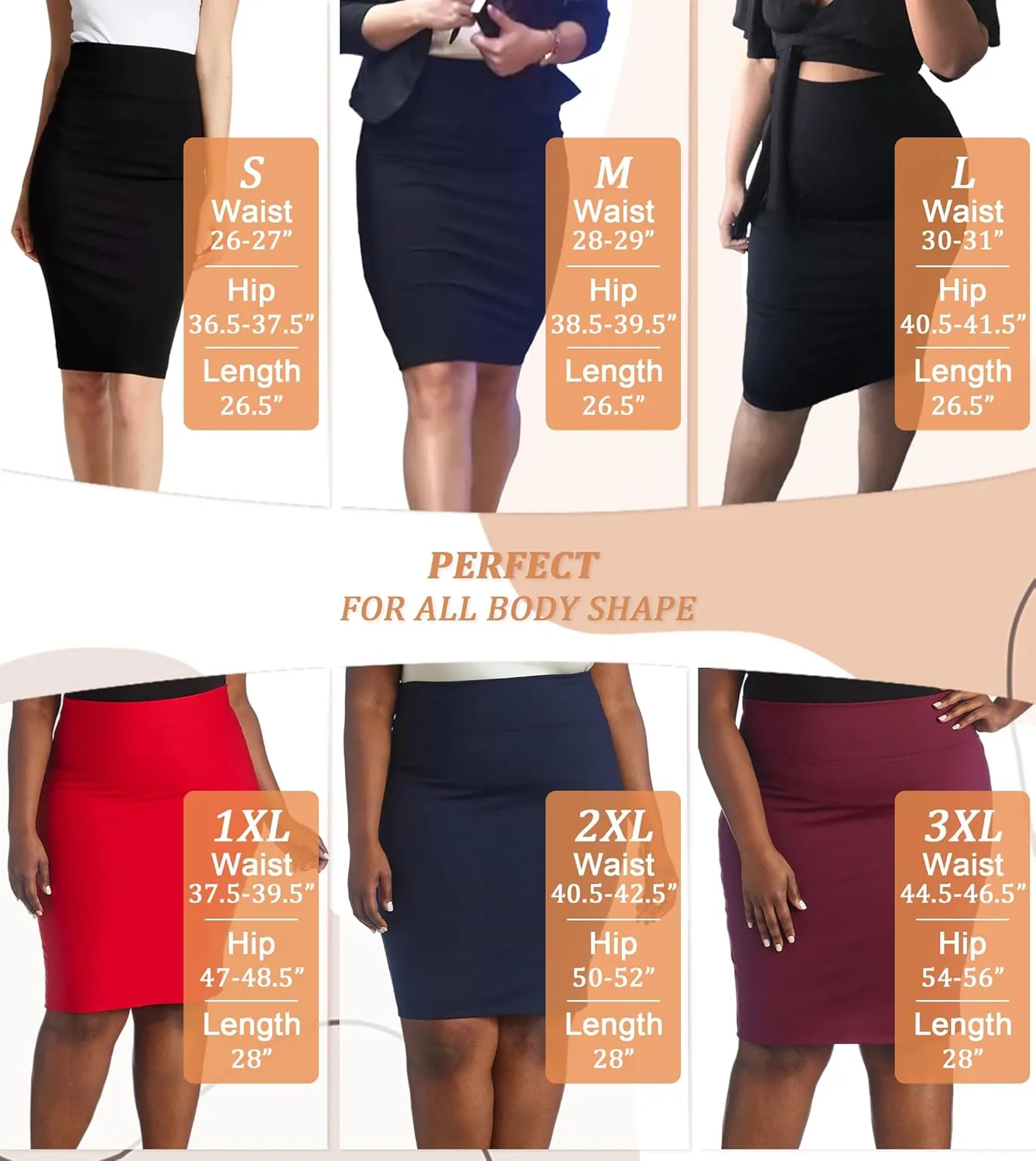 Hybrid & Company Women's Premium Nylon Ponte Stretch High Waist Pencil Suit Skirt Below Knee