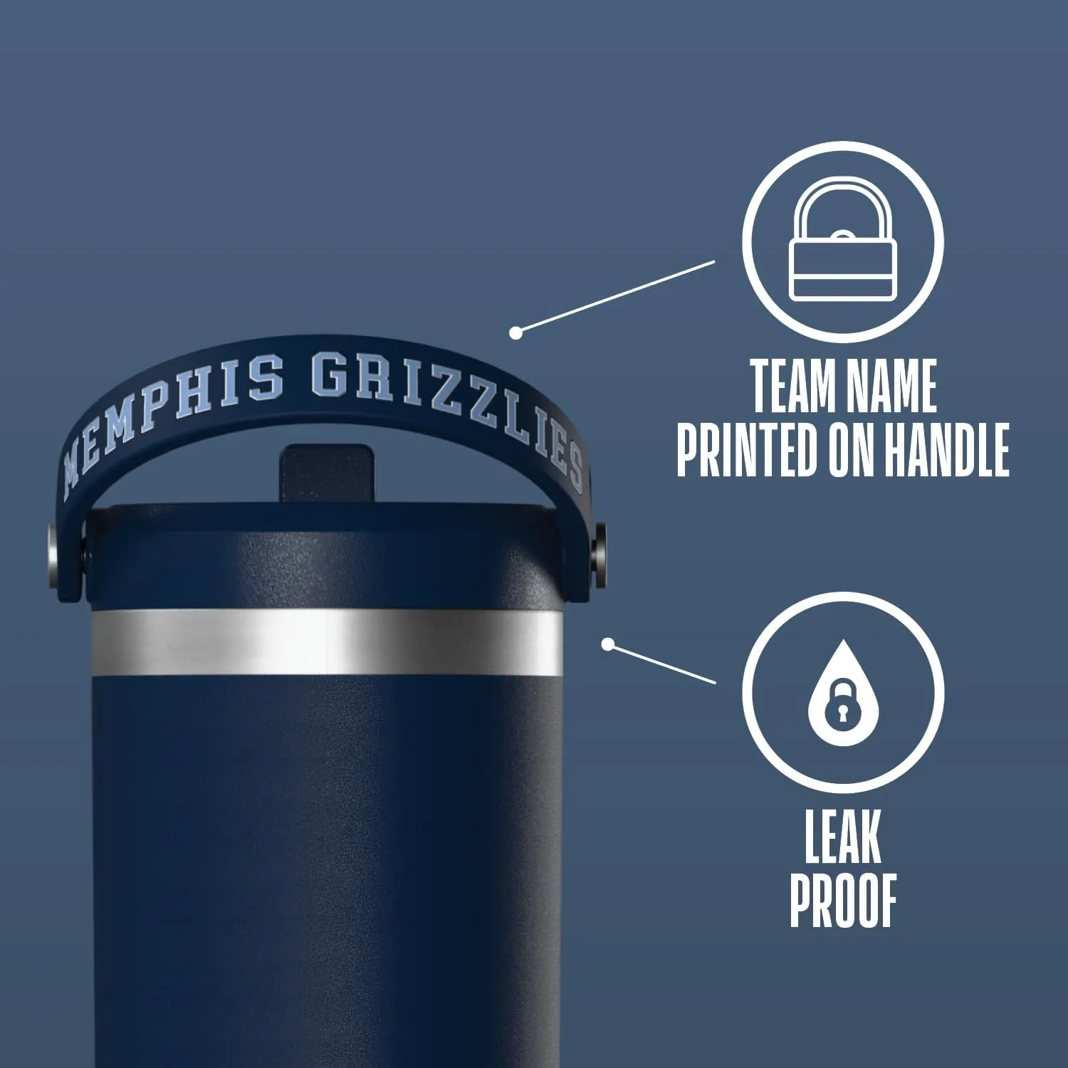Hydrapeak x NBA Officially Licensed Memphis Grizzlies 32 oz Nomad Tumbler with Handle and Straw Lid, Leakproof Stainless Steel Water Bottle