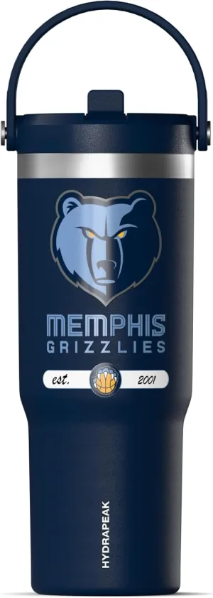 Hydrapeak x NBA Officially Licensed Memphis Grizzlies 32 oz Nomad Tumbler with Handle and Straw Lid, Leakproof Stainless Steel Water Bottle