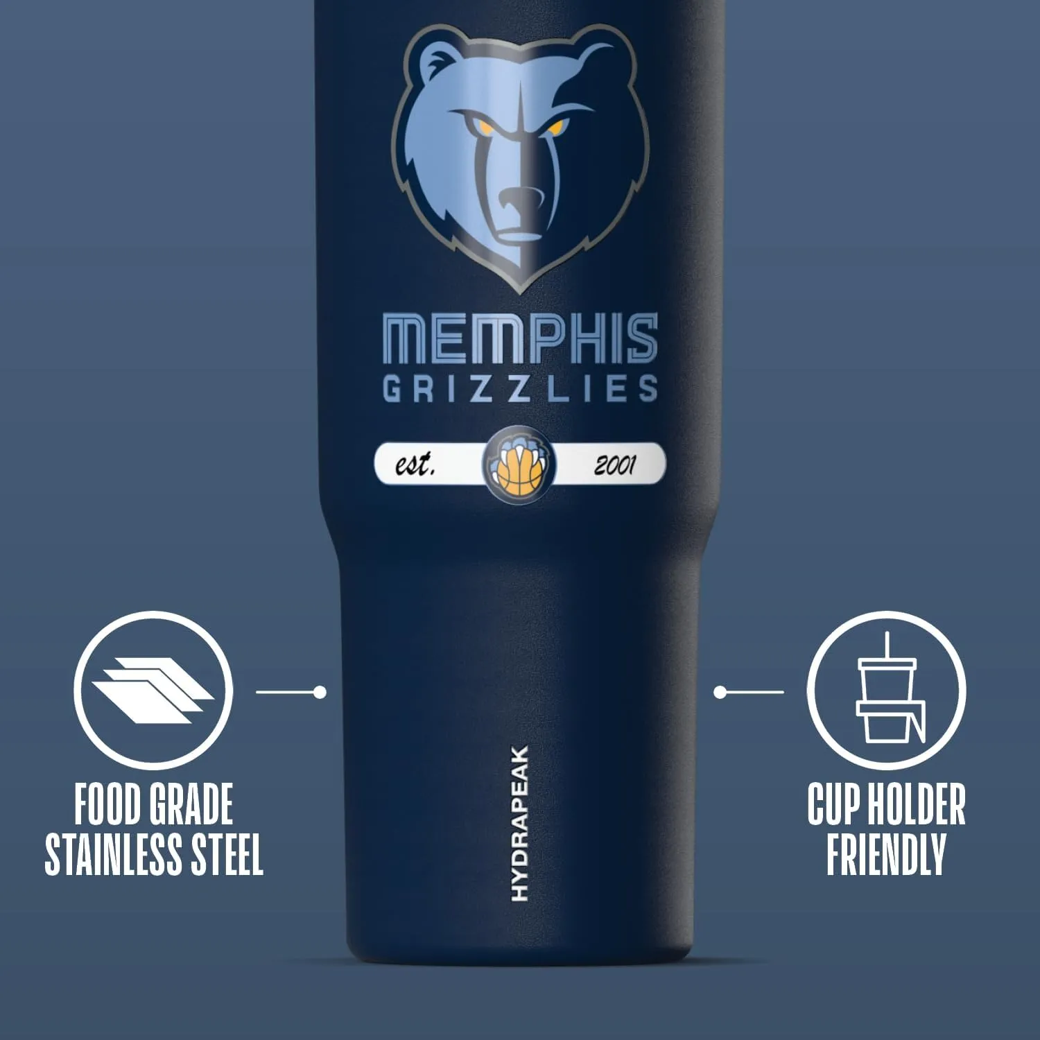 Hydrapeak x NBA Officially Licensed Memphis Grizzlies 32 oz Nomad Tumbler with Handle and Straw Lid, Leakproof Stainless Steel Water Bottle