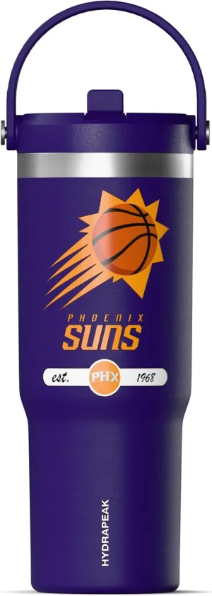 Hydrapeak x NBA Officially Licensed Phoenix Suns 32 oz Nomad Tumbler with Handle and Straw Lid, Leakproof Stainless Steel Water Bottle