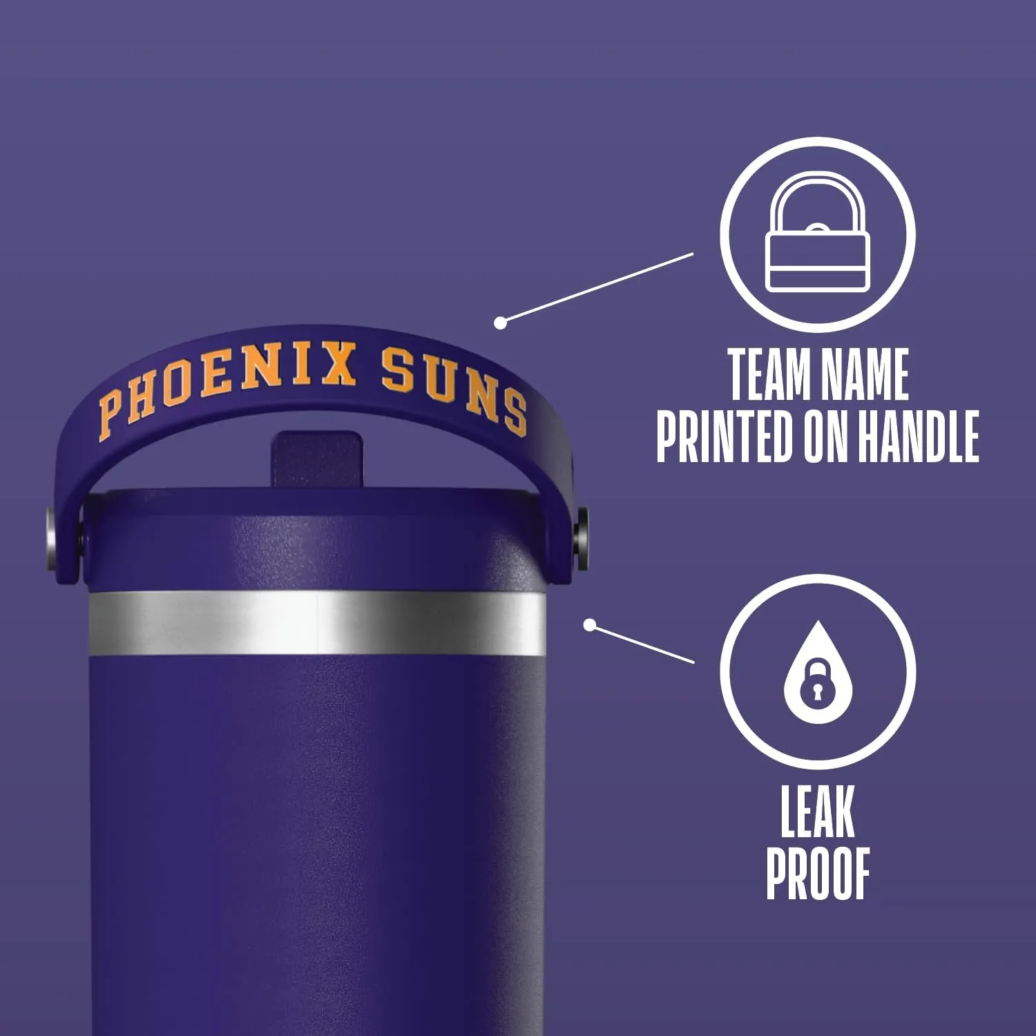 Hydrapeak x NBA Officially Licensed Phoenix Suns 32 oz Nomad Tumbler with Handle and Straw Lid, Leakproof Stainless Steel Water Bottle