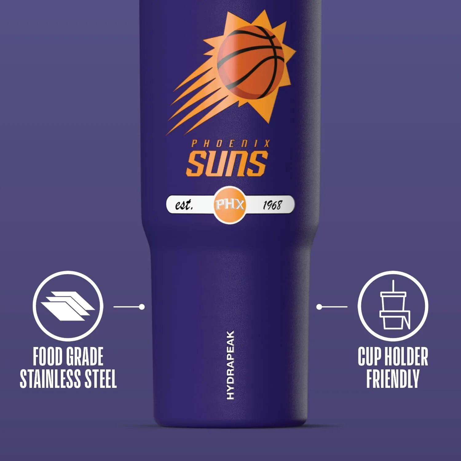 Hydrapeak x NBA Officially Licensed Phoenix Suns 32 oz Nomad Tumbler with Handle and Straw Lid, Leakproof Stainless Steel Water Bottle