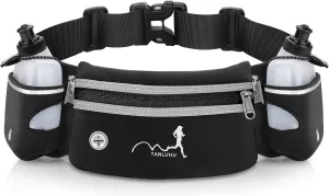 Hydration Running Belt with Water Bottles(2 x 300ML), Luckit Upgraded Nylon Webbing Running Waist Bag Reflective Bum Bag Adjustable Sports Waist Pouch for Marathon Running Hiking Camping Jogging