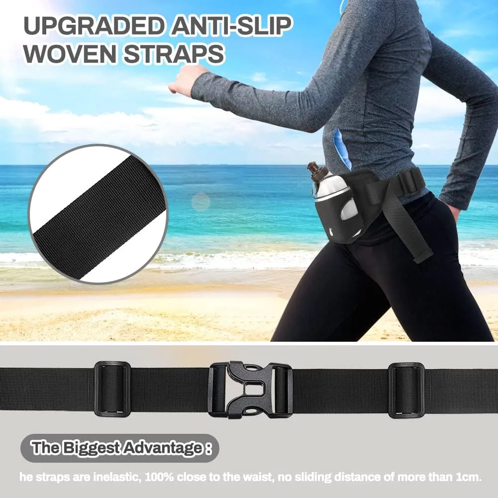 Hydration Running Belt with Water Bottles(2 x 300ML), Luckit Upgraded Nylon Webbing Running Waist Bag Reflective Bum Bag Adjustable Sports Waist Pouch for Marathon Running Hiking Camping Jogging