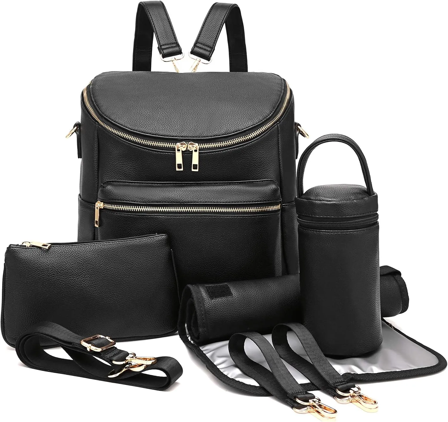 I IHAYNER Diaper Bag Backpack Leather Backpack for Women Travel Backpack Baby Bag Large with Troller Straps Capacity for Wet Clothes, Breast Pump, Milk Bottle Black