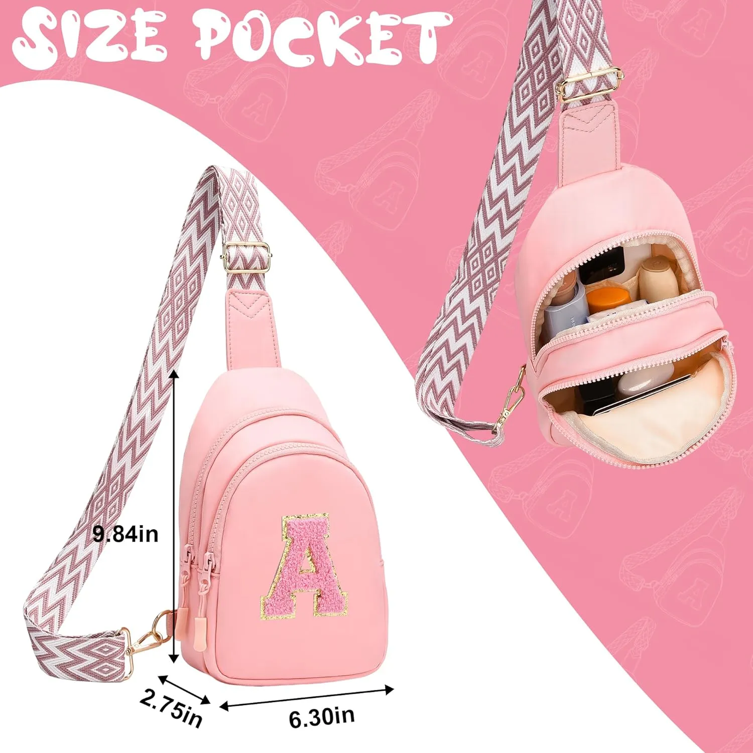 I IHAYNER Girls Sling Bag Fanny Pack Crossbody Bags with Initial Letter for Teen Girls Gift Trendy Stuff Chest Bag for Travel (Pink-S）