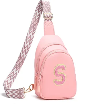 I IHAYNER Girls Sling Bag Fanny Pack Crossbody Bags with Initial Letter for Teen Girls Gift Trendy Stuff Chest Bag for Travel (Pink-S）
