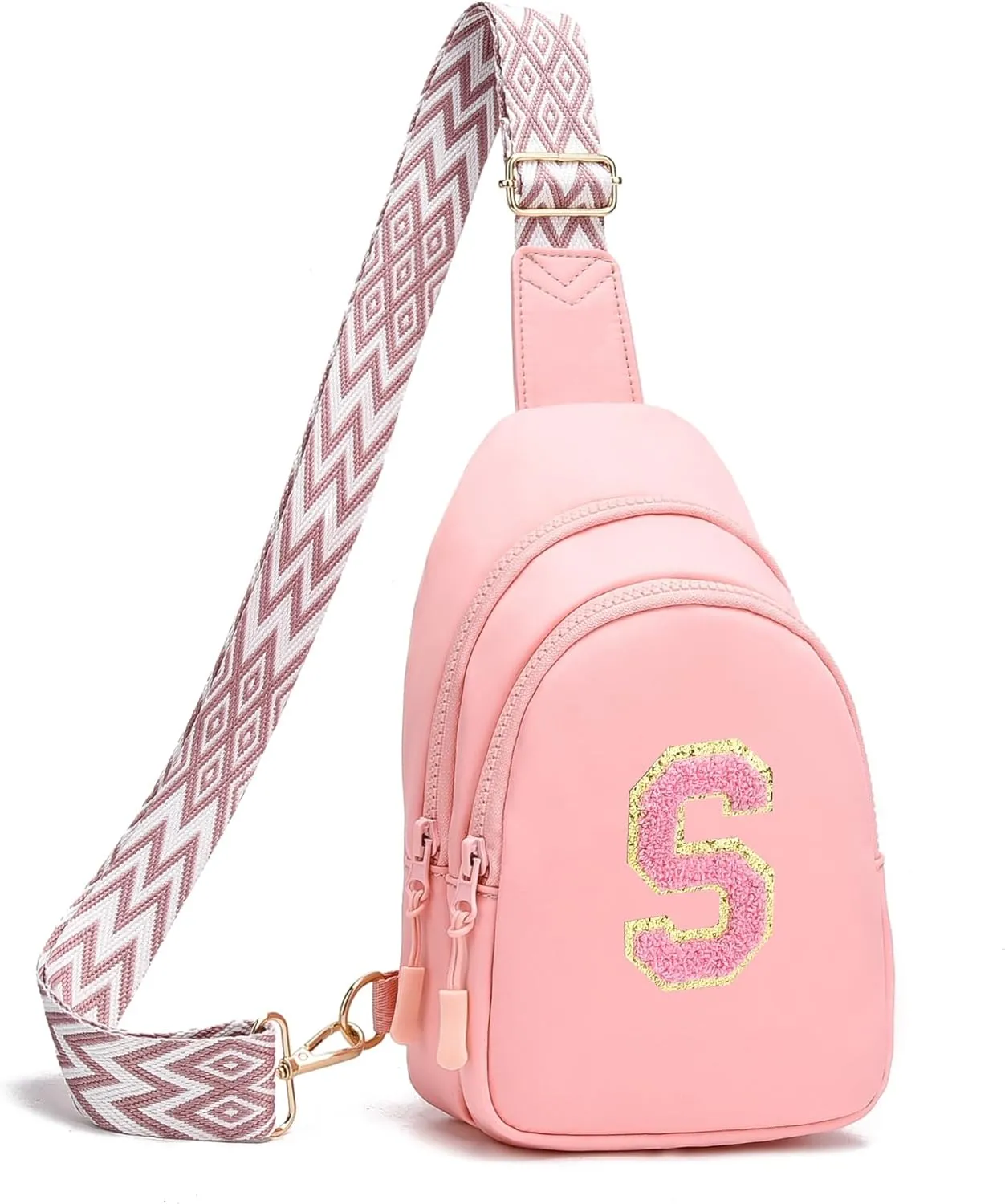 I IHAYNER Girls Sling Bag Fanny Pack Crossbody Bags with Initial Letter for Teen Girls Gift Trendy Stuff Chest Bag for Travel (Pink-S）