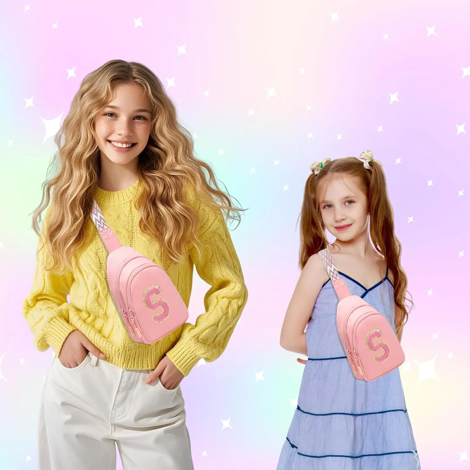 I IHAYNER Girls Sling Bag Fanny Pack Crossbody Bags with Initial Letter for Teen Girls Gift Trendy Stuff Chest Bag for Travel (Pink-S）