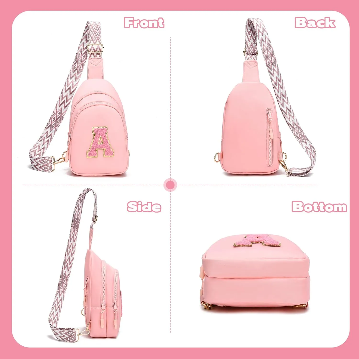 I IHAYNER Girls Sling Bag Fanny Pack Crossbody Bags with Initial Letter for Teen Girls Gift Trendy Stuff Chest Bag for Travel (Pink-S）