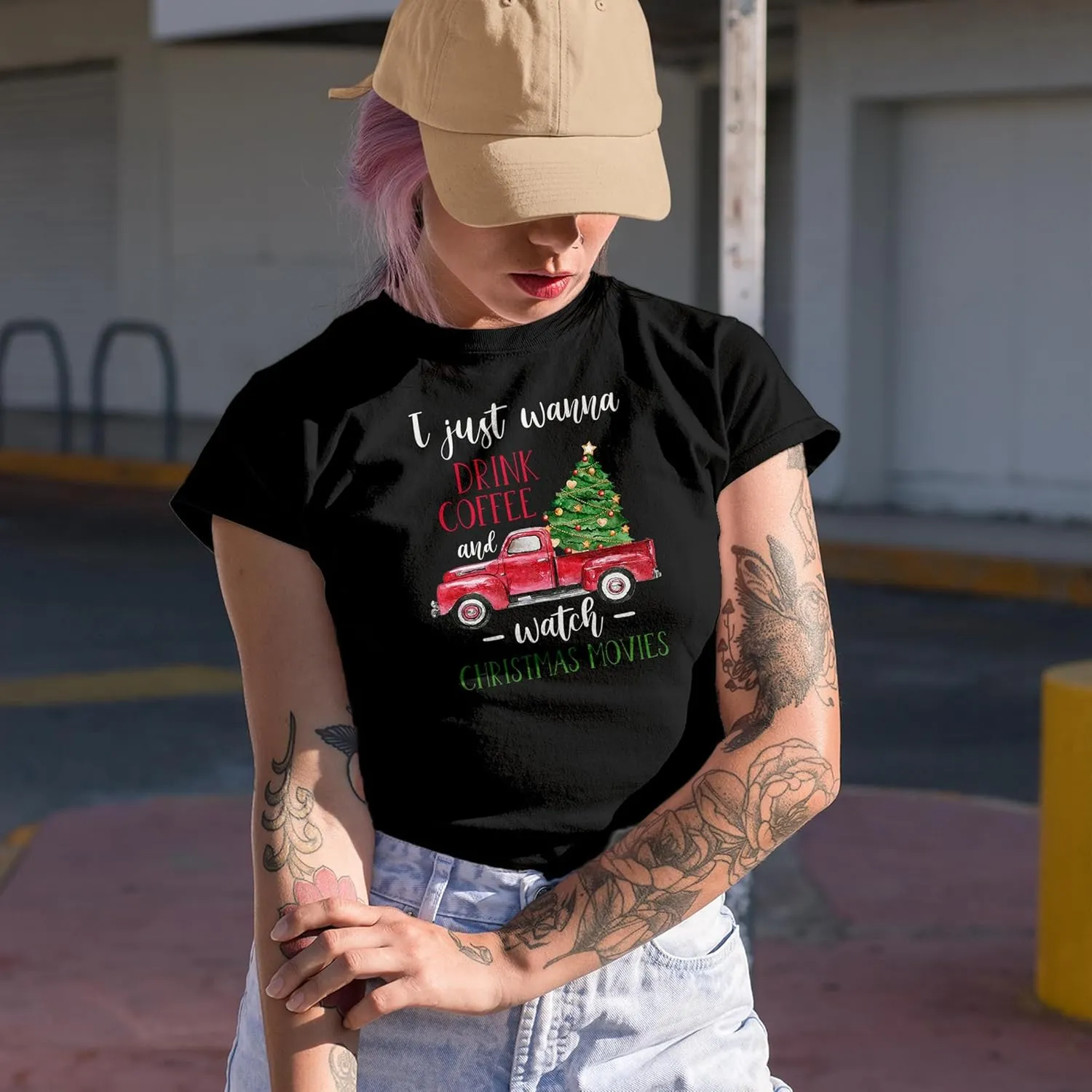 I Just Wanna Drink and Watch Christmas Movies Graphic Tshirt
