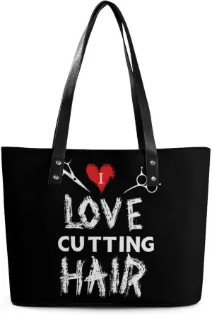 I Love Cutting Hair Women's Tote Shoulder Bag Handbag Top Handle Leather 29 * 34 * 14cm