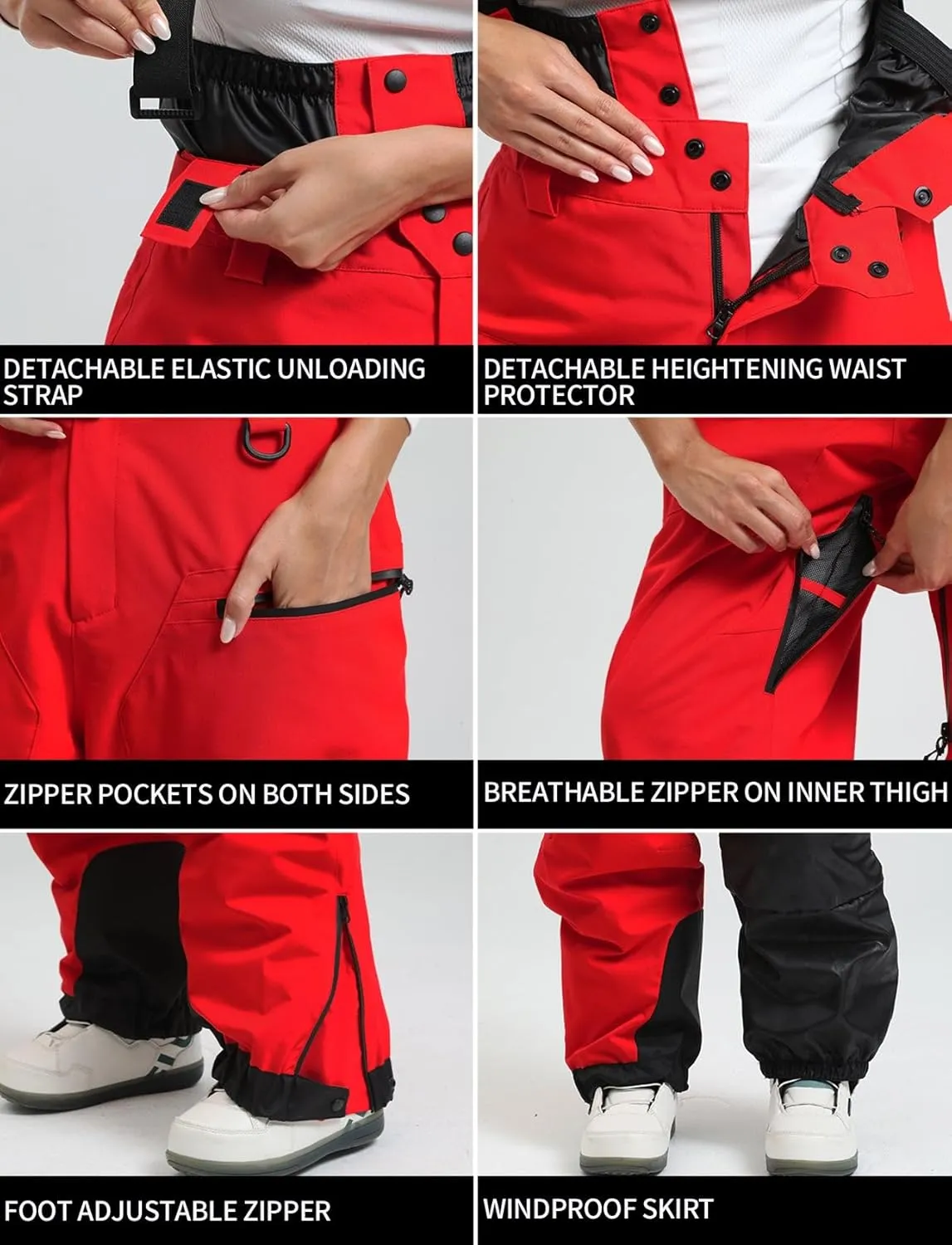 IMPHUT Women Snow Bibs Men Ski Pants Baggy Snowboard Bibs Pants Overall Insulated Waterproof Windproof Warm Winter