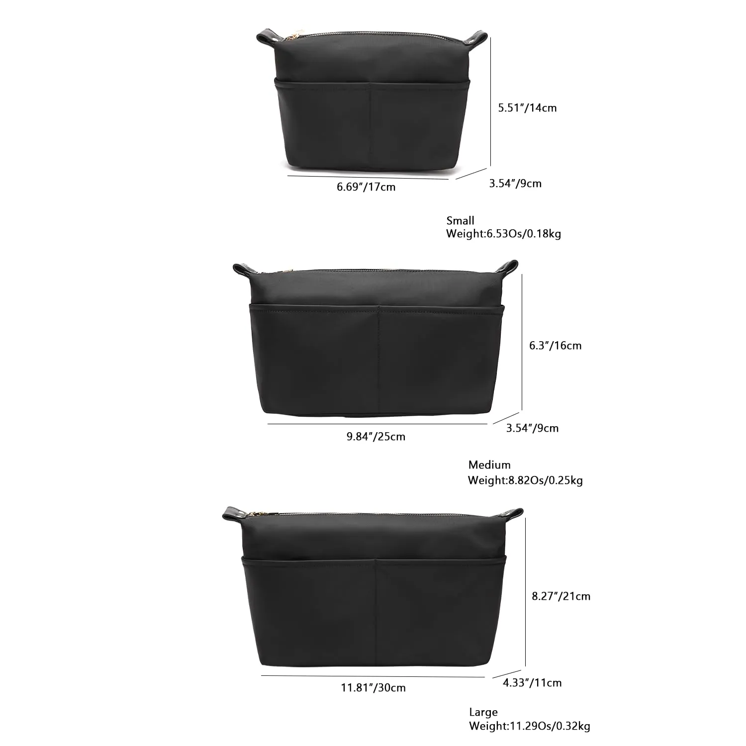 Insert Storage Bag Set Three Size Purse Organizer Cosmetic Bags with Compartments Makeup Travel Bags for Women Nylon (Medium-nylon)
