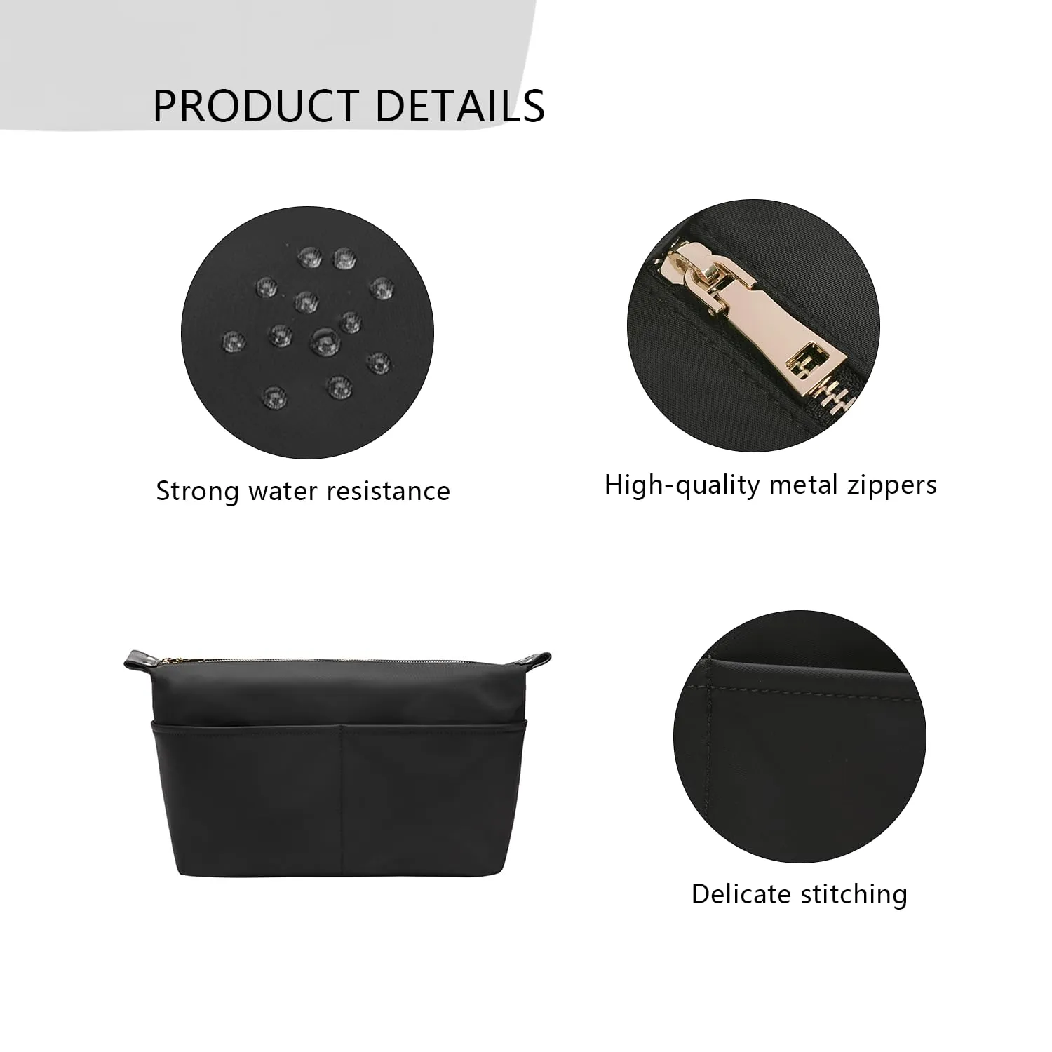 Insert Storage Bag Set Three Size Purse Organizer Cosmetic Bags with Compartments Makeup Travel Bags for Women Nylon (Medium-nylon)