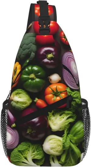 Introduction Of Various Vegetables Fashion Print Crossbody Chest Bag - Adjustable Strap For Hiking And Working