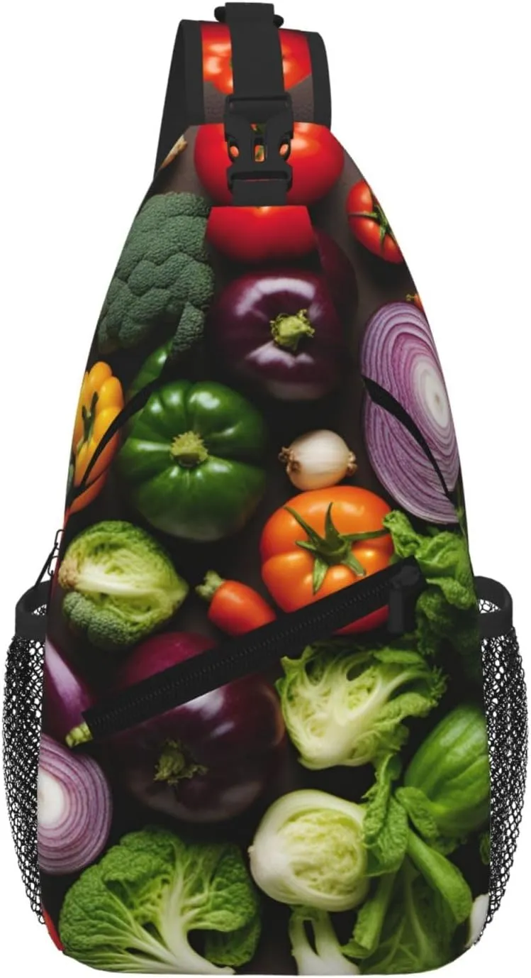 Introduction Of Various Vegetables Fashion Print Crossbody Chest Bag - Adjustable Strap For Hiking And Working