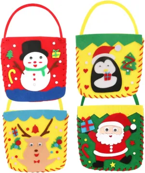 Ipetboom 4Pcs Christmas Non Woven Cloth Handbags for Candy Present Pack Cute Yellow Red Snowman Green Yellow for Home Decoration and Holiday Gifting