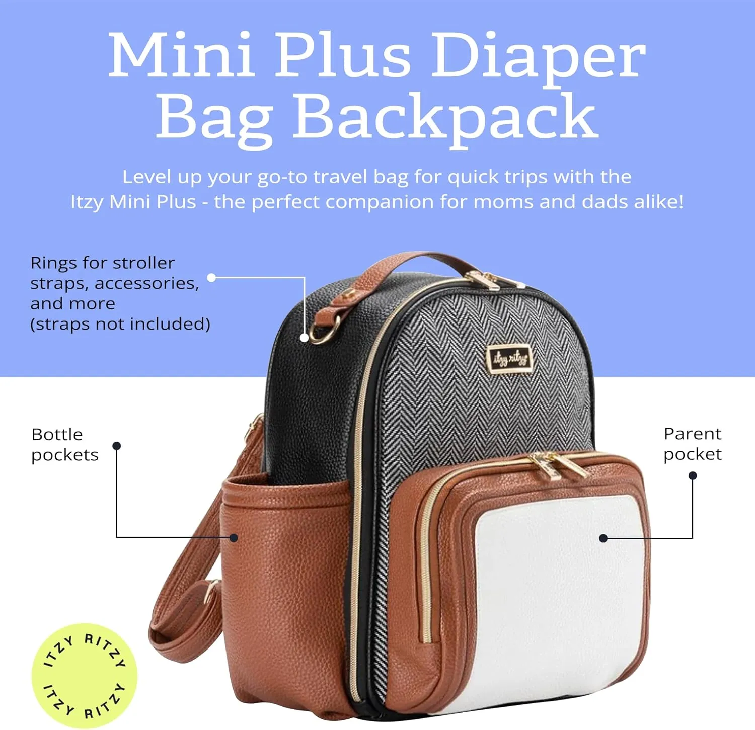 Itzy Ritzy Mini Plus Diaper Bag, Coffee & Cream