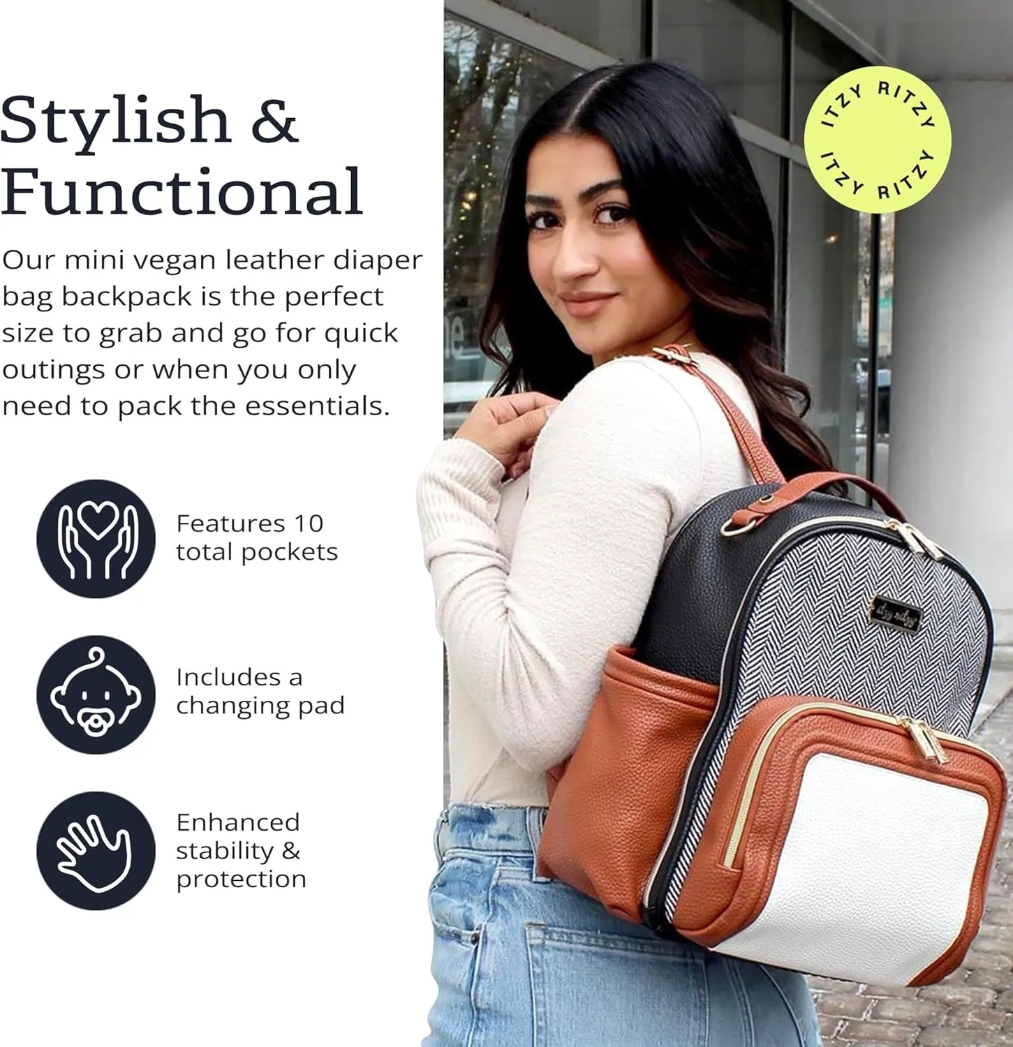 Itzy Ritzy Mini Plus Diaper Bag, Coffee & Cream