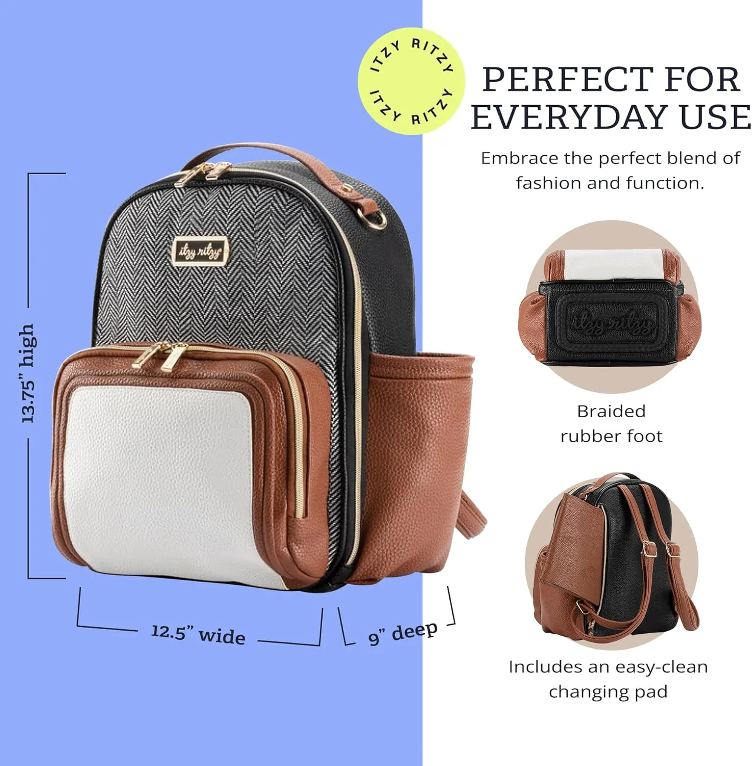 Itzy Ritzy Mini Plus Diaper Bag, Coffee & Cream