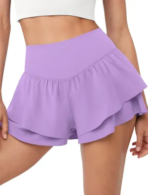 IWD Women's Flowy Athletic Shorts High Waisted Double Ruffle Butterfly Shorts 2 in 1 Running Tennis Shorts with Pockets