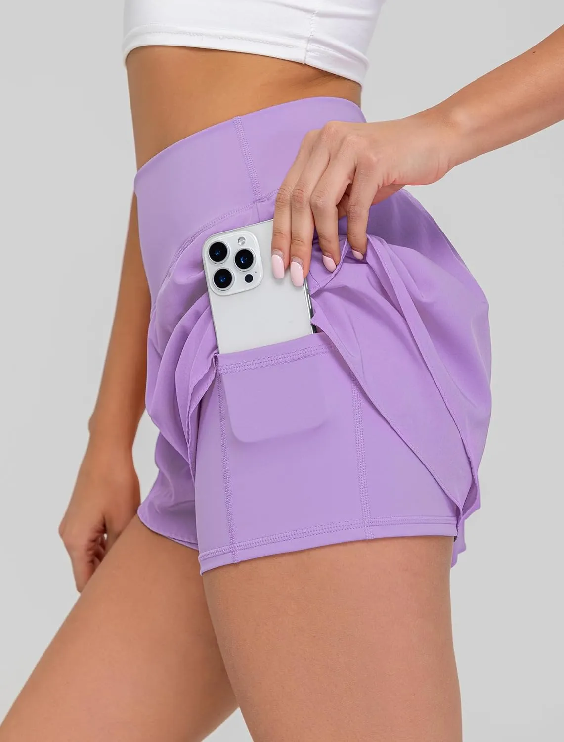 IWD Women's Flowy Athletic Shorts High Waisted Double Ruffle Butterfly Shorts 2 in 1 Running Tennis Shorts with Pockets